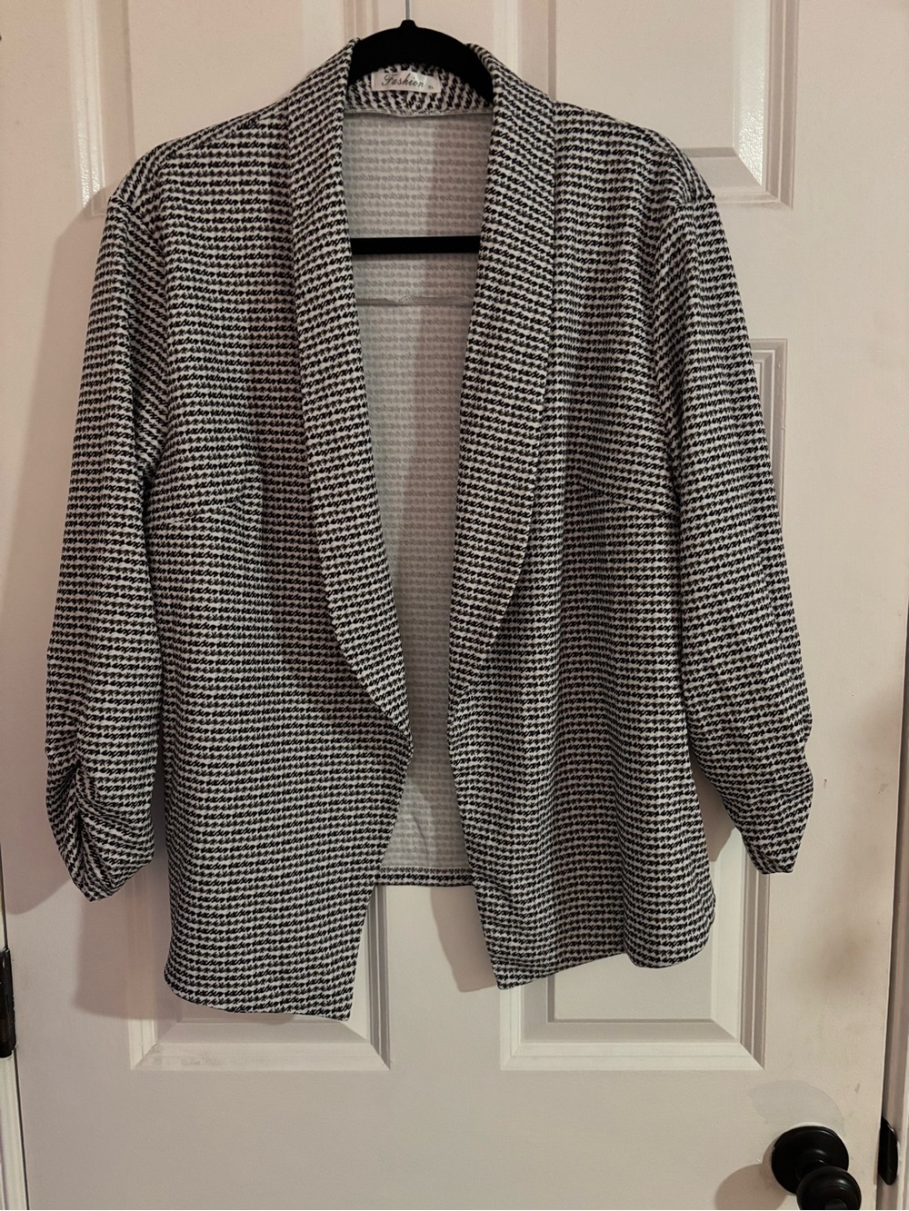 Casual Open-Front Houndstooth Blazer - Black & White